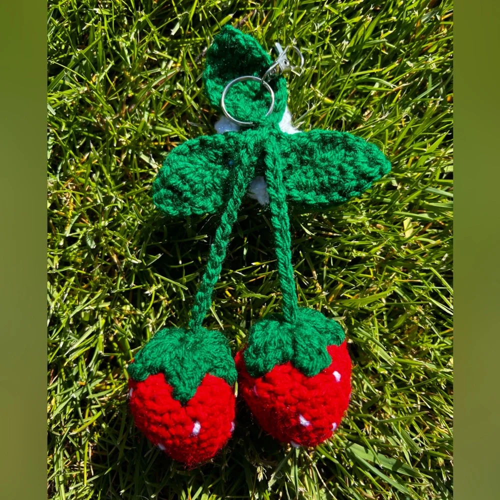 3/$20 Hand Crocheted Blossoming Strawberries Keychain/Bag Charm! - Picture 8 of 13
